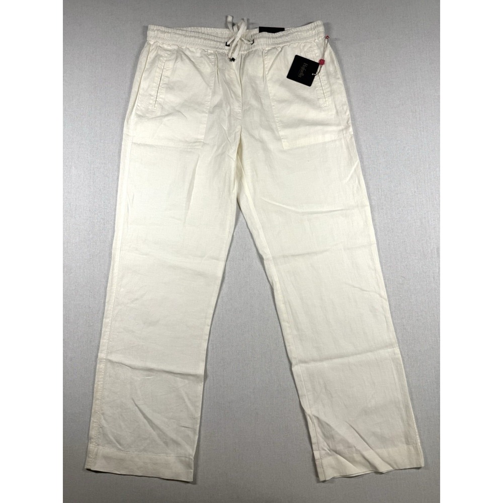 Rafaella Linen Pants Size L 34x30 White Flowy Beach Boho NWT $65